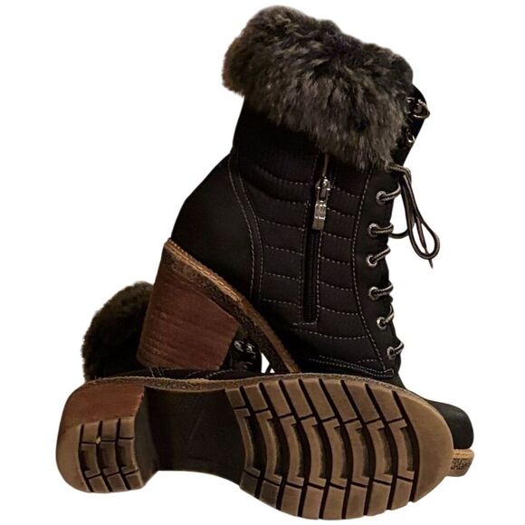 Vintage Havana Women's Black Ankle Boots Faux Fur Lined Lace-Up - Picture 2 of 6